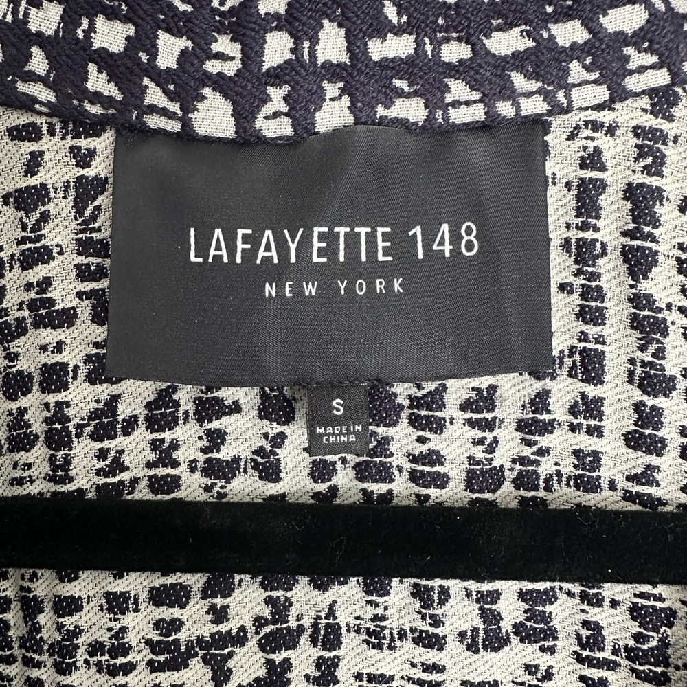 LAFAYETTE148 New York Navy White Textured Open Front Jacket Sz S - Picture 3 of 7